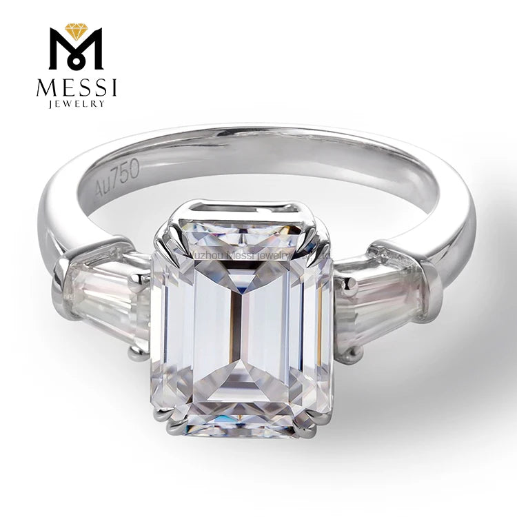 Emerald Cut Lab Diamond Ring – 14K/18K White Gold – Women's Wedding Jewelry