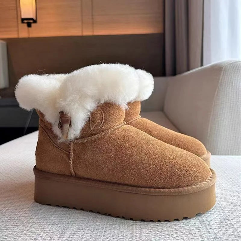 Women’s Uggs‑Style Sheepskin Cowhide Winter Boots – Non‑Slip Platform Snow Boots
