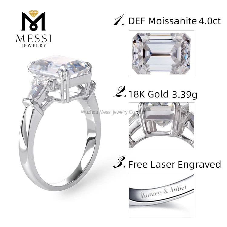 Emerald Cut Lab Diamond Ring – 14K/18K White Gold – Women's Wedding Jewelry