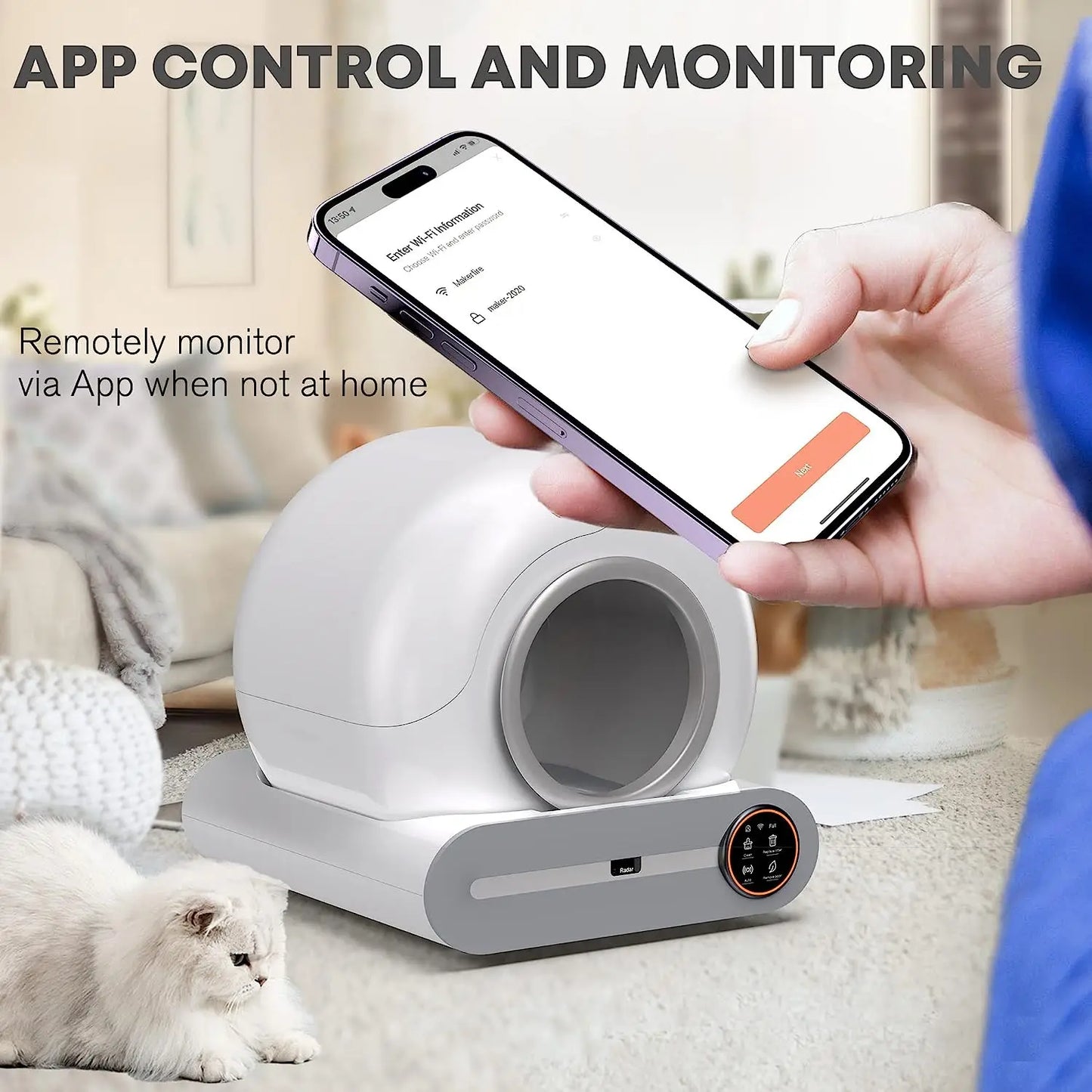 Ti Pro Smart Self-Cleaning Cat Litter Box – Enclosed, Odor-Controlled, 65L Capacity