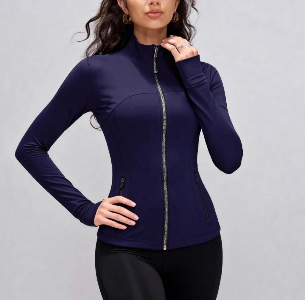Lightweight Women’s Yoga Jacket Full Zip Gold Zipper Gym Fitness Top