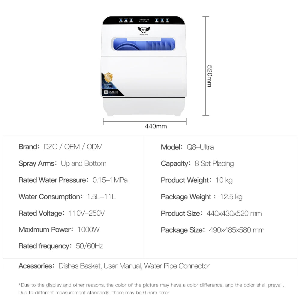 DZC Q8-Ultra Countertop Dishwasher - 8-Set Capacity with App Control and Full-Integrated Design