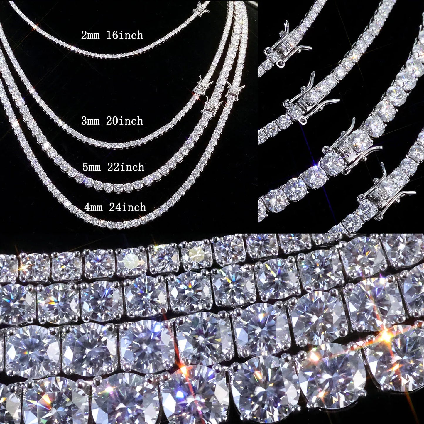 NUOYA Hip Hop Jewelry 925 Silver VVS Moissanite Tennis Chain Necklace