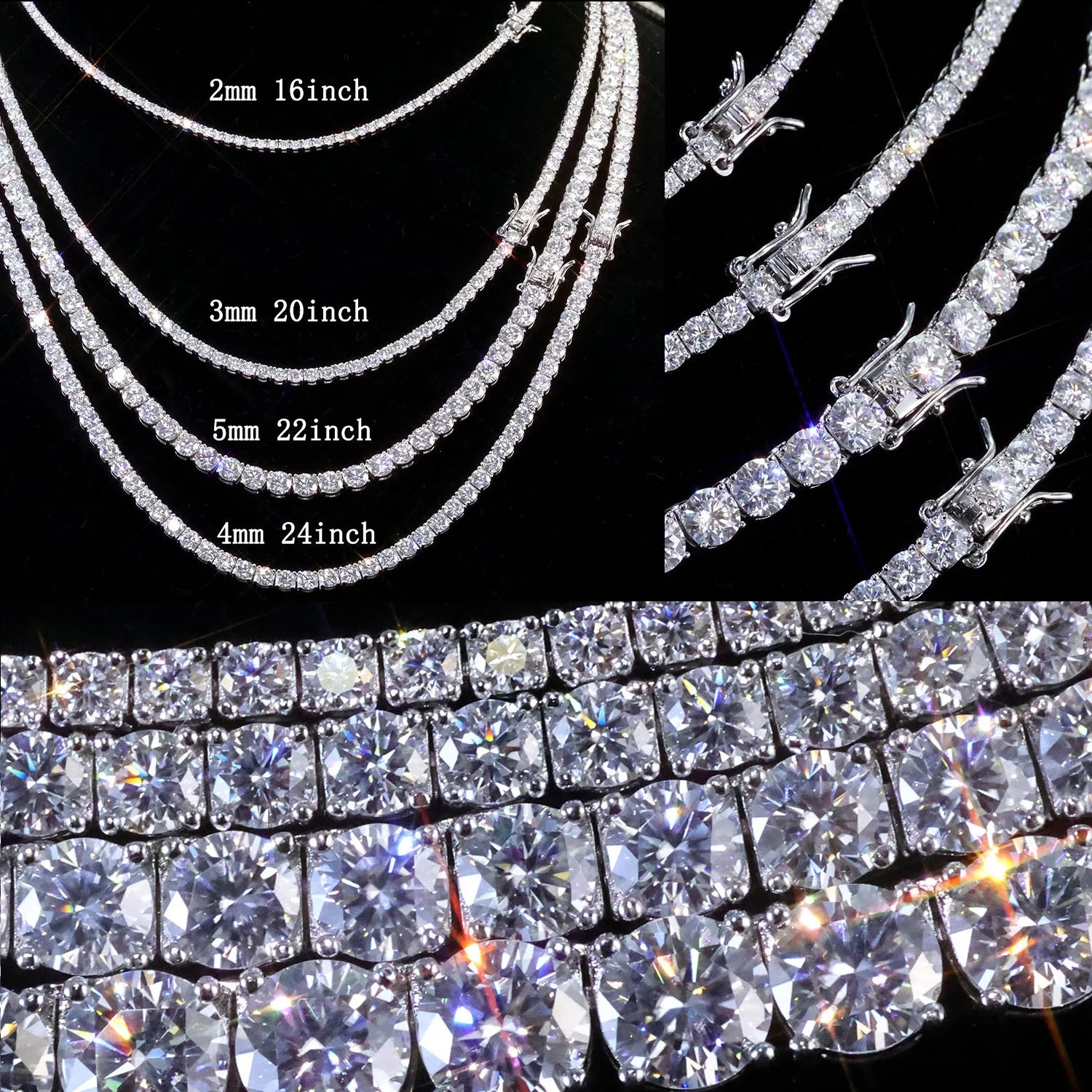 NUOYA Hip Hop Jewelry 925 Silver VVS Moissanite Tennis Chain Necklace