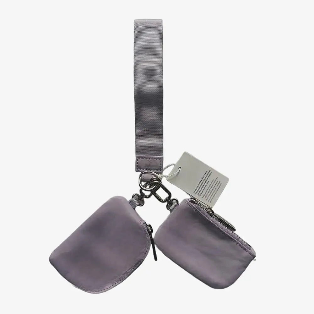 Keychain Bag Wristlet Coin Pouch Portable Simple Open Closure Storage Bag Handbag Nylon with Gold Strap