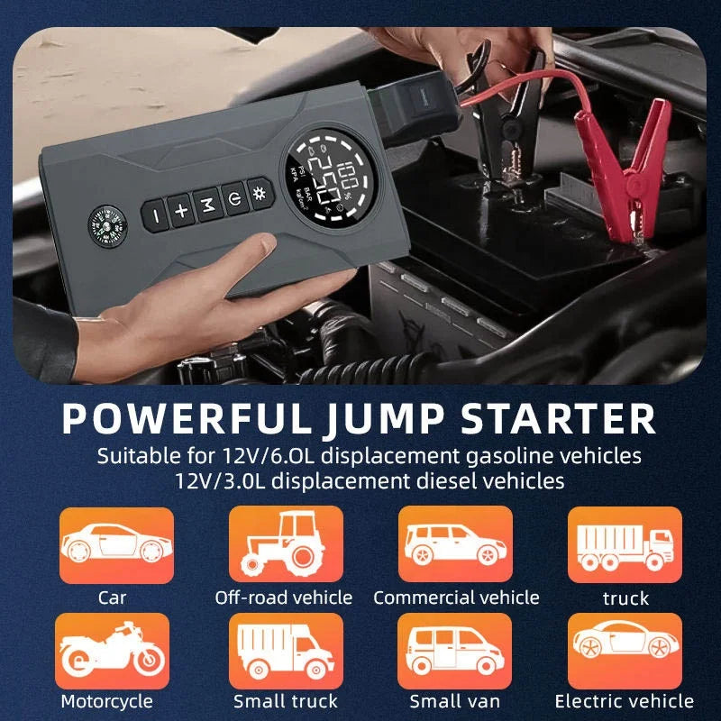 JINYAOE Jump Starter Air Compressor 16000mAh - 2000A LCD Emergency Power Solution