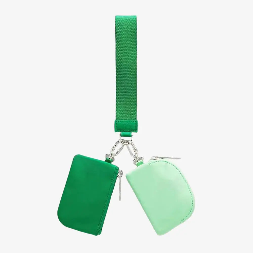 Keychain Bag Wristlet Coin Pouch Portable Simple Open Closure Storage Bag Handbag Nylon with Gold Strap