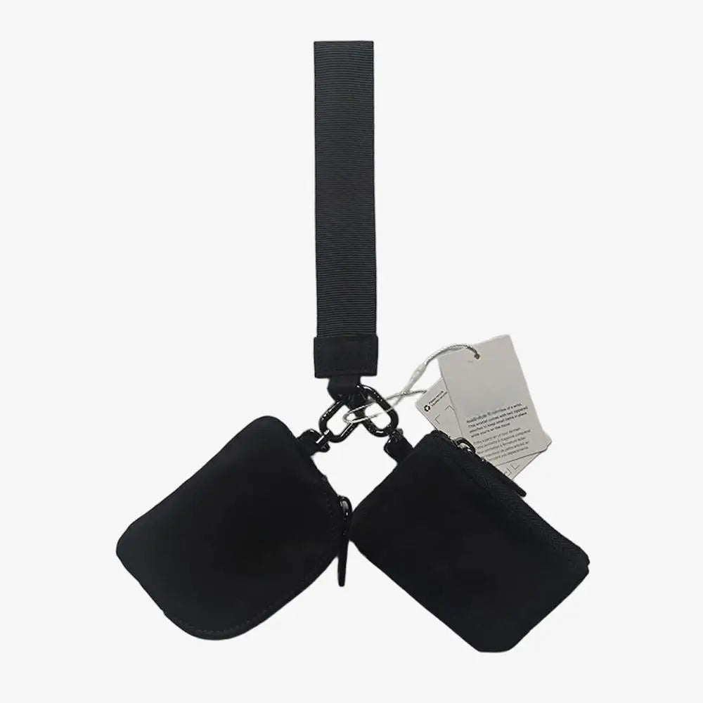 Keychain Bag Wristlet Coin Pouch Portable Simple Open Closure Storage Bag Handbag Nylon with Gold Strap