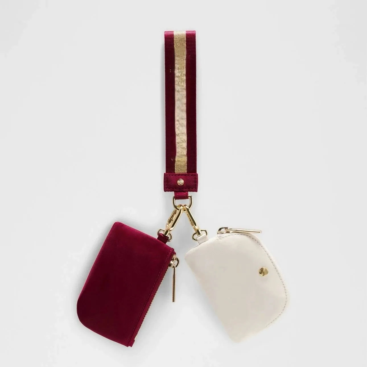 Keychain Bag Wristlet Coin Pouch Portable Simple Open Closure Storage Bag Handbag Nylon with Gold Strap