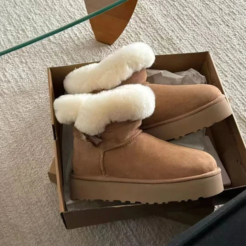 Women’s Uggs‑Style Sheepskin Cowhide Winter Boots – Non‑Slip Platform Snow Boots
