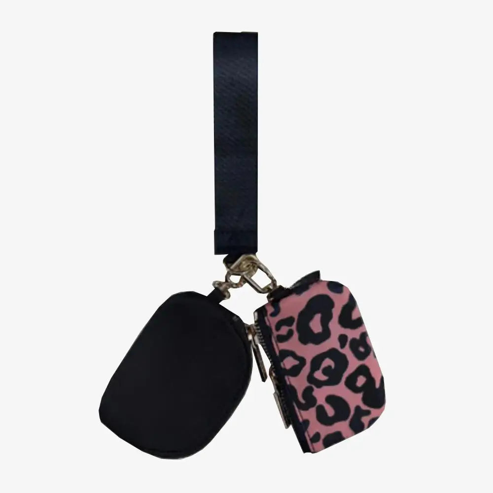 Keychain Bag Wristlet Coin Pouch Portable Simple Open Closure Storage Bag Handbag Nylon with Gold Strap