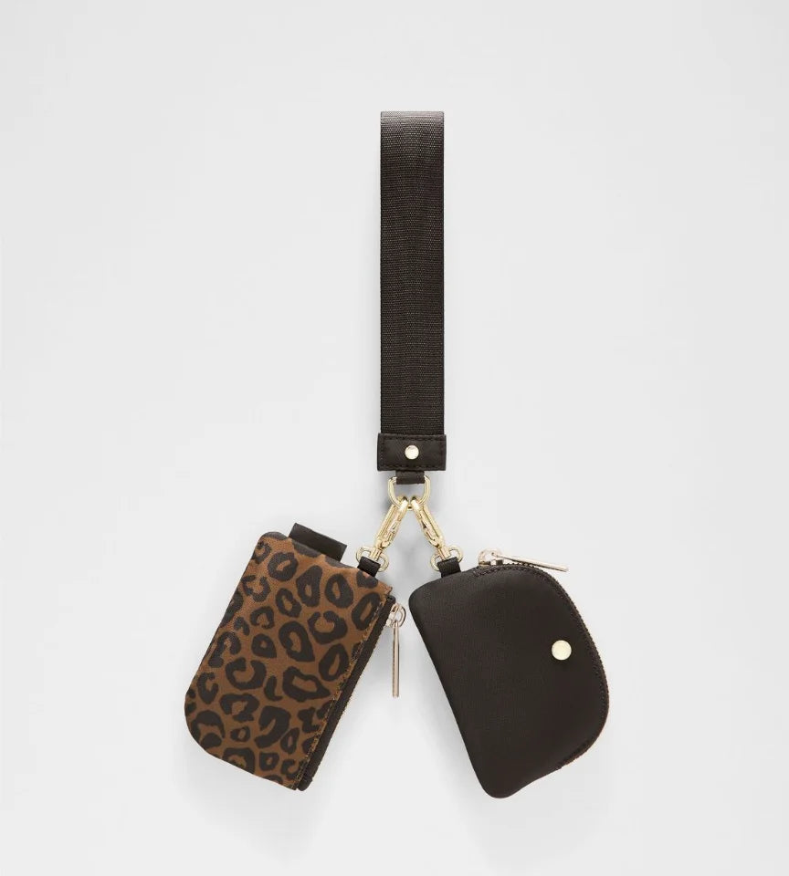 Keychain Bag Wristlet Coin Pouch Portable Simple Open Closure Storage Bag Handbag Nylon with Gold Strap