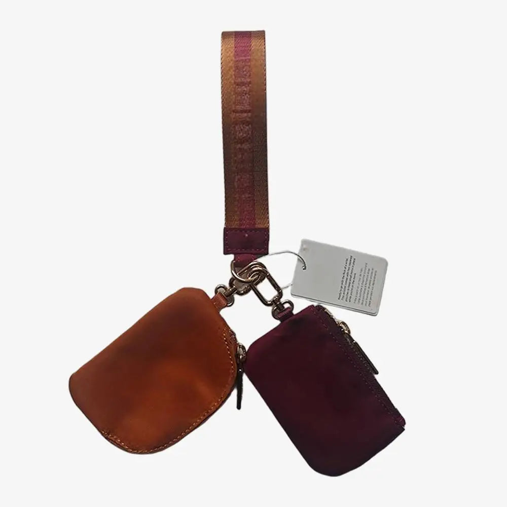 Keychain Bag Wristlet Coin Pouch Portable Simple Open Closure Storage Bag Handbag Nylon with Gold Strap