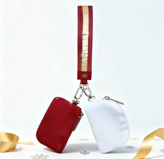 Keychain Bag Wristlet Coin Pouch Portable Simple Open Closure Storage Bag Handbag Nylon with Gold Strap