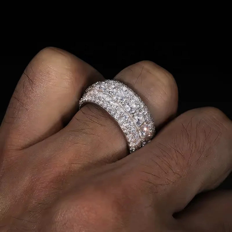 WanRun Moissanite Eternity Ring 925 Silver Unisex Luxury Hip-Hop GRA Certified