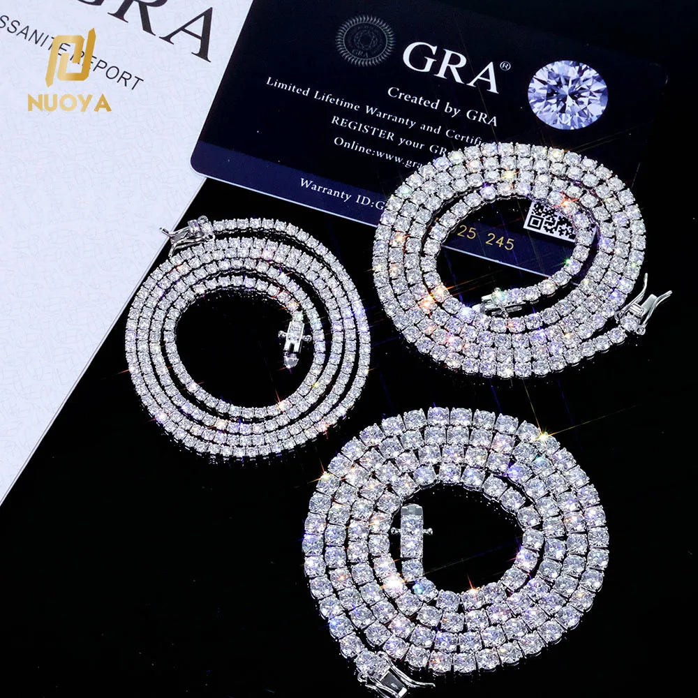 NUOYA Hip Hop Jewelry 925 Silver VVS Moissanite Tennis Chain Necklace