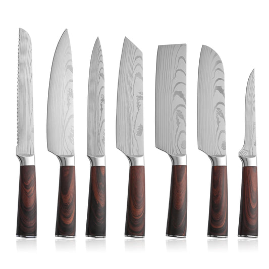 7-Piece Kitchen Knife Set with Stainless Steel Blades and Wood Grain Handles