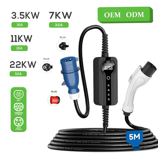 TOFU Portable EV Charger 3.5KW Type 2 with 5m Cable - IP65 CE ROHS Certified