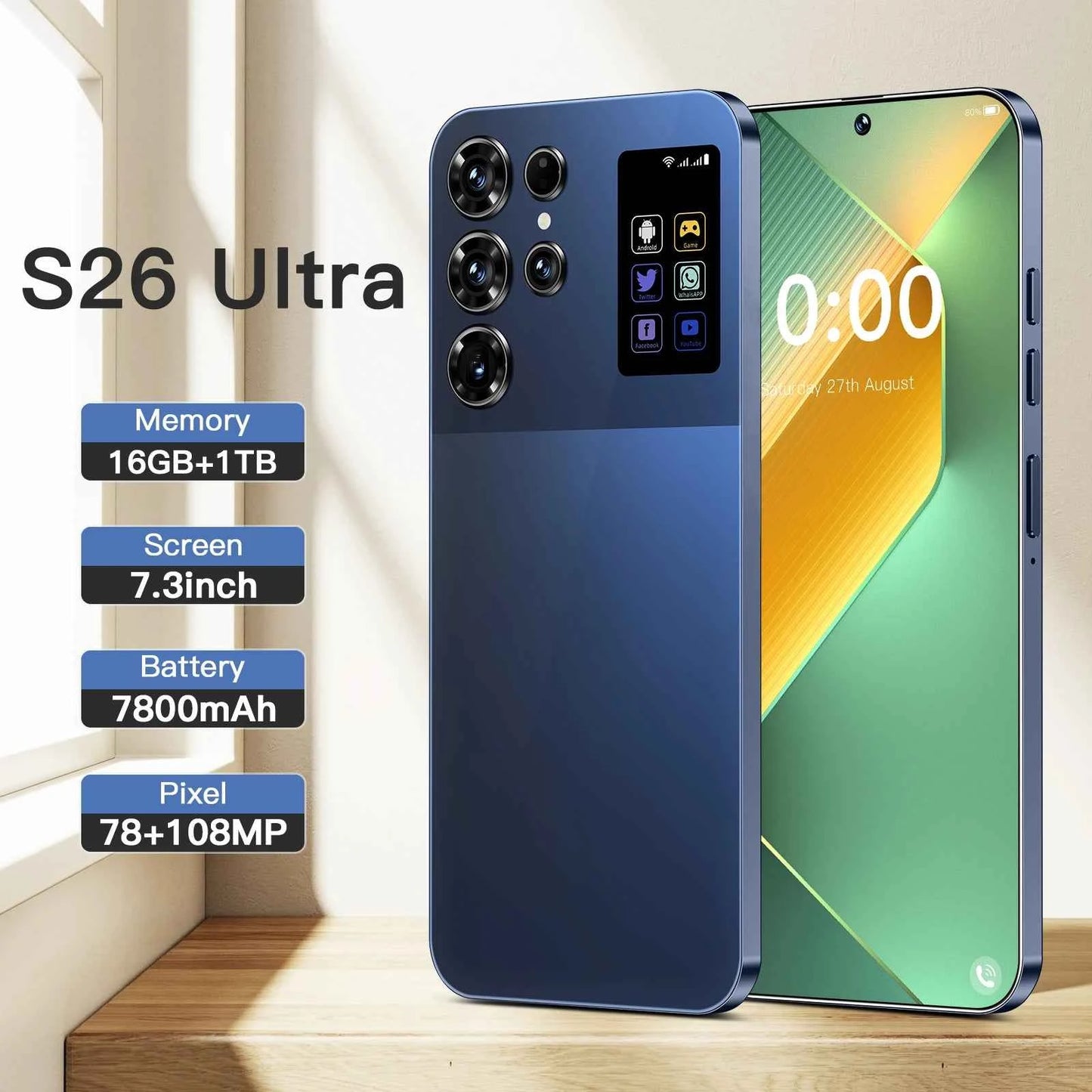 26 Ultra Unlocked Phone 16GB+128GB 6.99" Android 14 WiFi Use for WhatsApp Apps