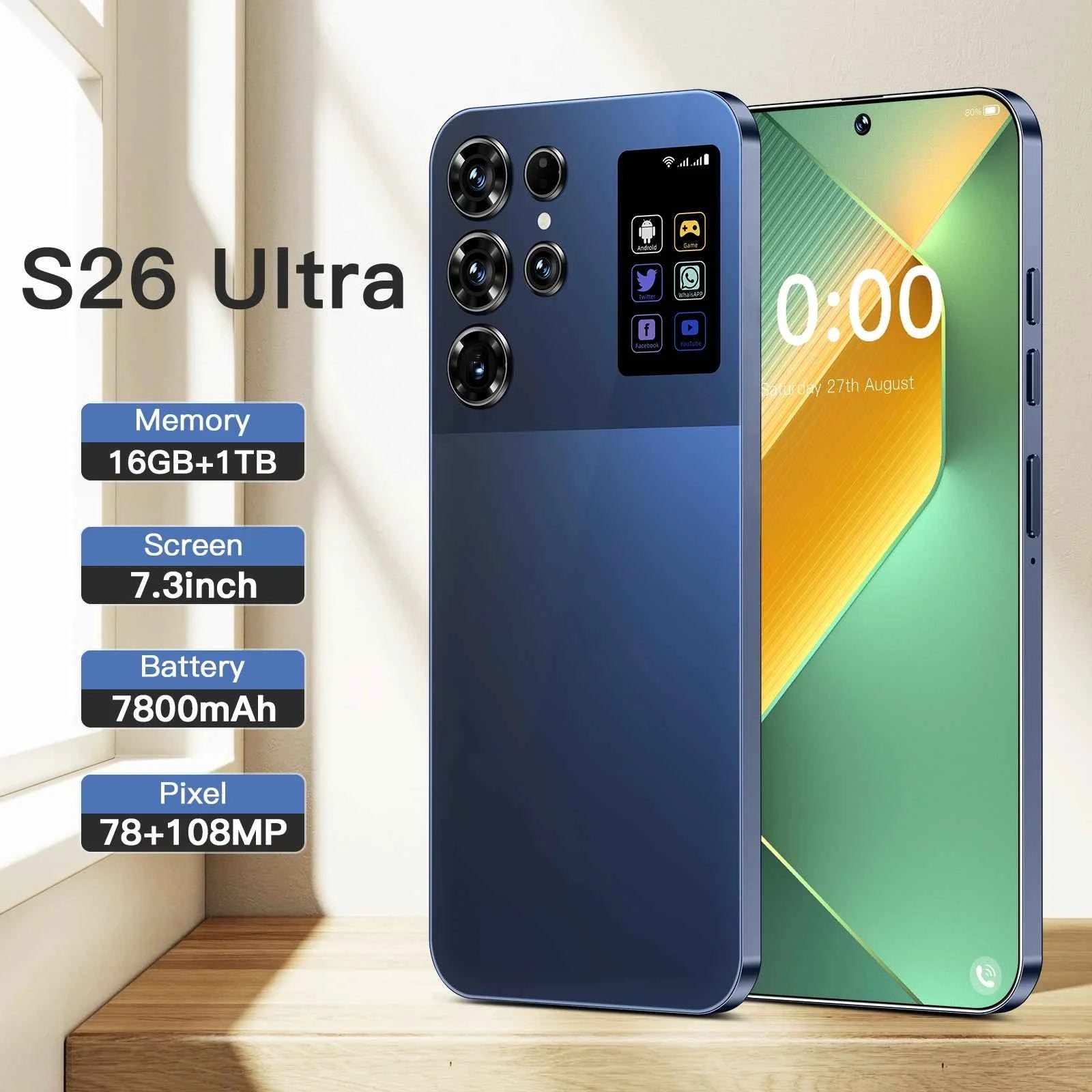 26 Ultra Unlocked Phone 16GB+128GB 6.99" Android 14 WiFi Use for WhatsApp Apps