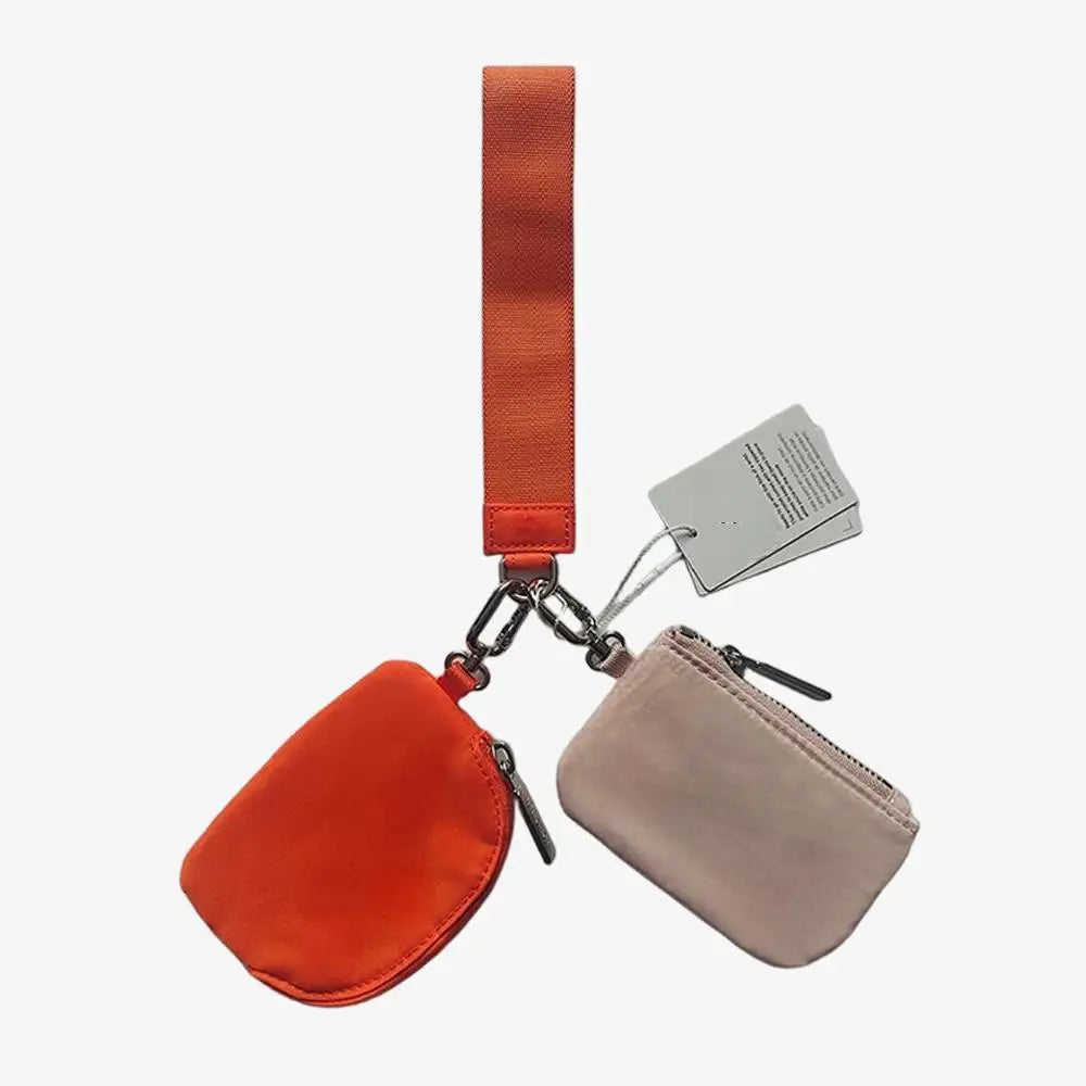 Keychain Bag Wristlet Coin Pouch Portable Simple Open Closure Storage Bag Handbag Nylon with Gold Strap