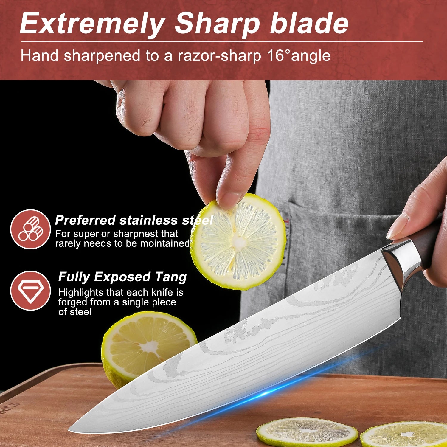 7-Piece Kitchen Knife Set with Stainless Steel Blades and Wood Grain Handles
