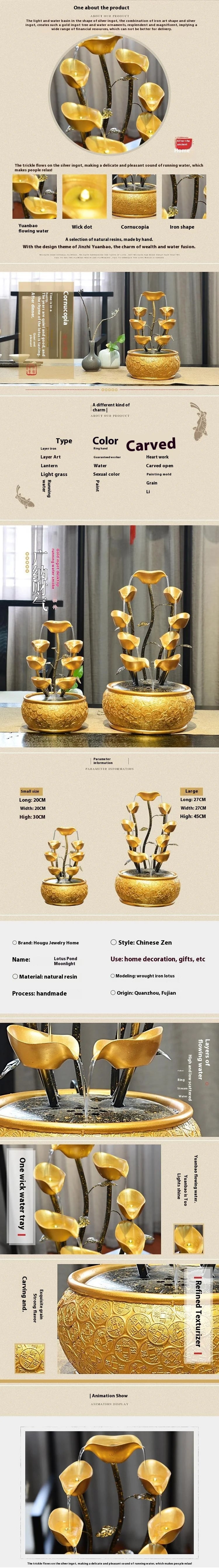 Feng Shui Water Flowing Desk Decoration Atmospheric Wealth-Making Office Bar Ornaments Opening Gifts Wheel for Home Decor