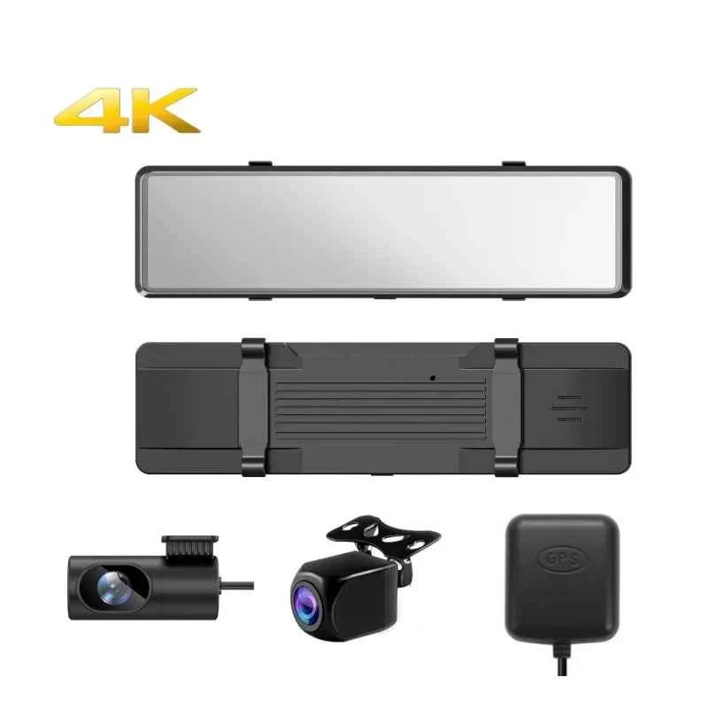 12" 4K + 1080P Dual Lens Rearview Mirror Dash Cam with WiFi GPS & Sony IMX415