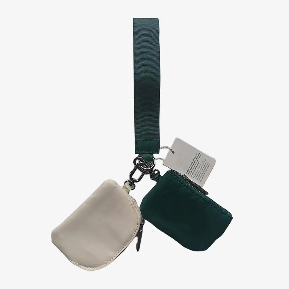 Keychain Bag Wristlet Coin Pouch Portable Simple Open Closure Storage Bag Handbag Nylon with Gold Strap