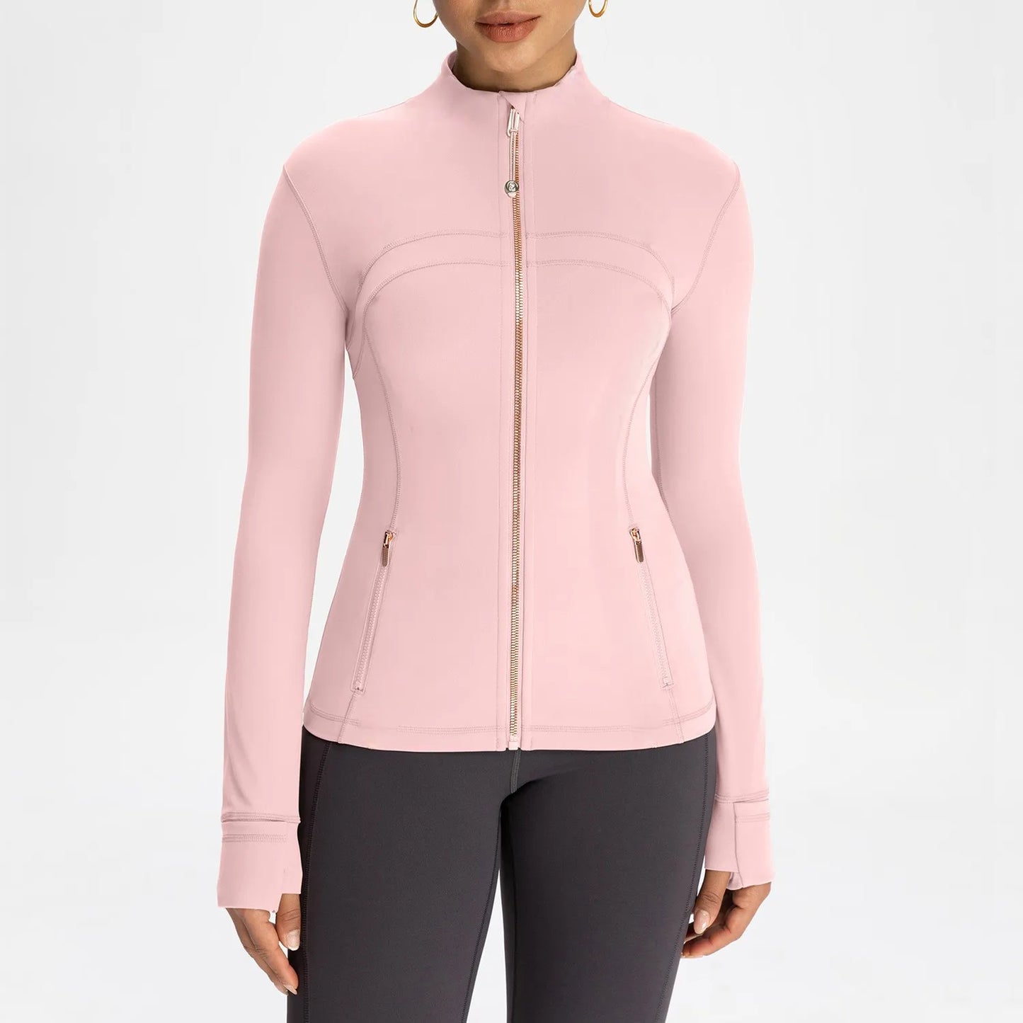 Lightweight Women’s Yoga Jacket Full Zip Gold Zipper Gym Fitness Top