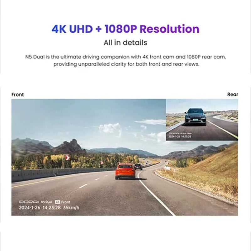 DDPAI N5 Dual Lens 4K Dash Cam – Front & Rear Recording, LCD Screen, Night Vision