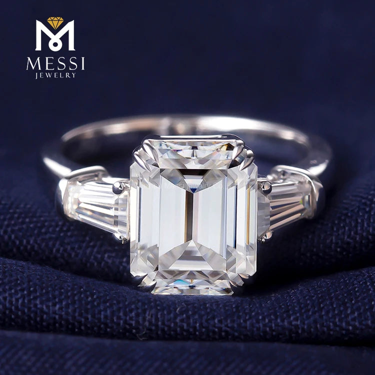 Emerald Cut Lab Diamond Ring – 14K/18K White Gold – Women's Wedding Jewelry