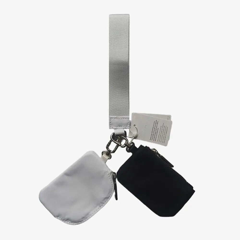 Keychain Bag Wristlet Coin Pouch Portable Simple Open Closure Storage Bag Handbag Nylon with Gold Strap