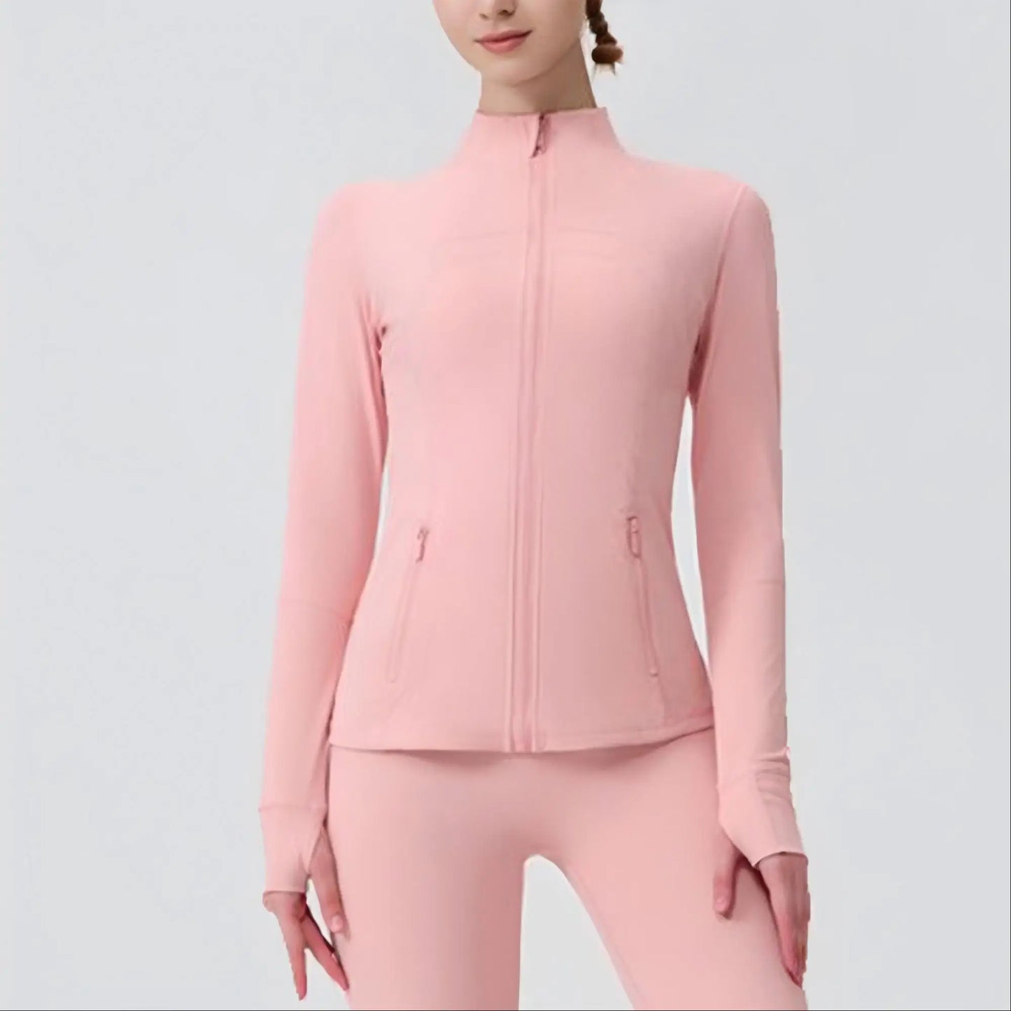 Women’s Nylon Yoga Running Jacket with Gold Zipper Button-Up Collar