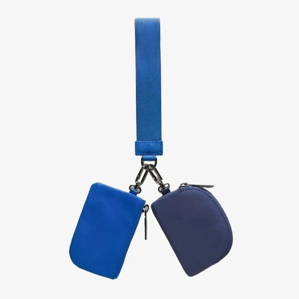 Keychain Bag Wristlet Coin Pouch Portable Simple Open Closure Storage Bag Handbag Nylon with Gold Strap