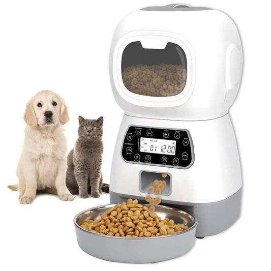 3.5L Smart Automatic Pet Feeder - Stainless Steel Bowl with Auto Timer for Dogs and Cats