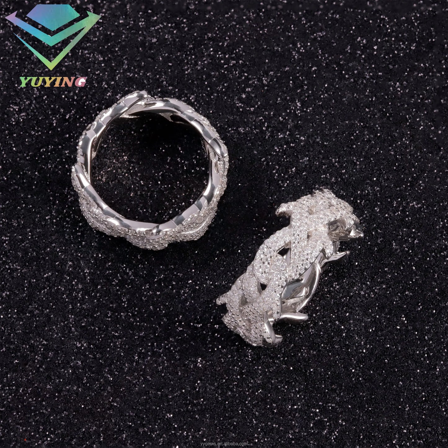 Moissanite Cuban Ring – 925 Silver – Gold/Rose Gold Plated – Hip Hop Style
