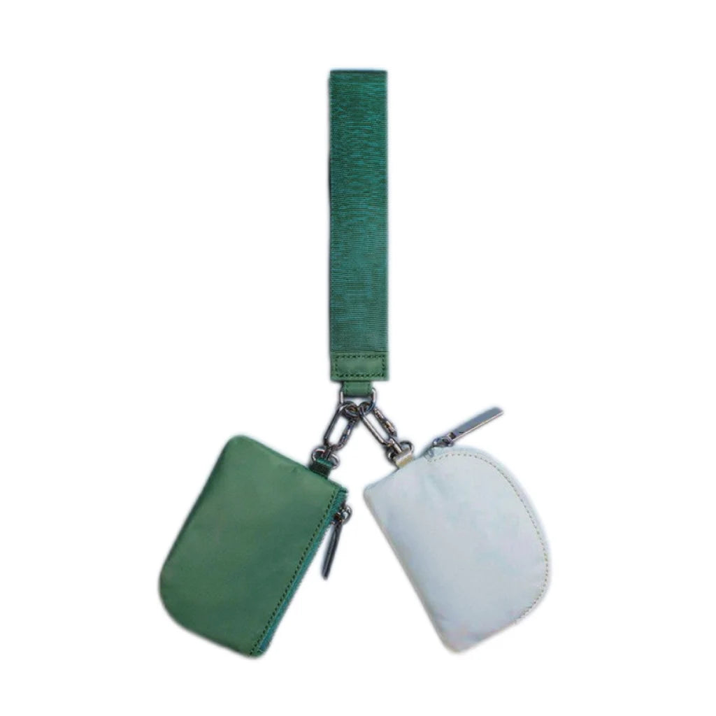 Keychain Bag Wristlet Coin Pouch Portable Simple Open Closure Storage Bag Handbag Nylon with Gold Strap