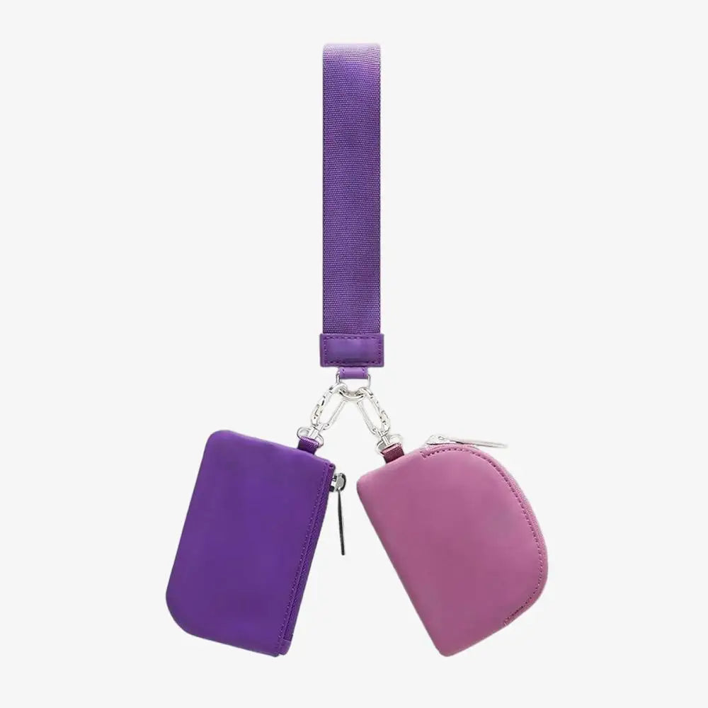 Keychain Bag Wristlet Coin Pouch Portable Simple Open Closure Storage Bag Handbag Nylon with Gold Strap