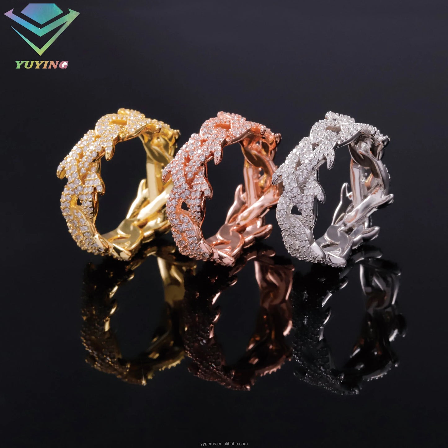 Moissanite Cuban Ring – 925 Silver – Gold/Rose Gold Plated – Hip Hop Style