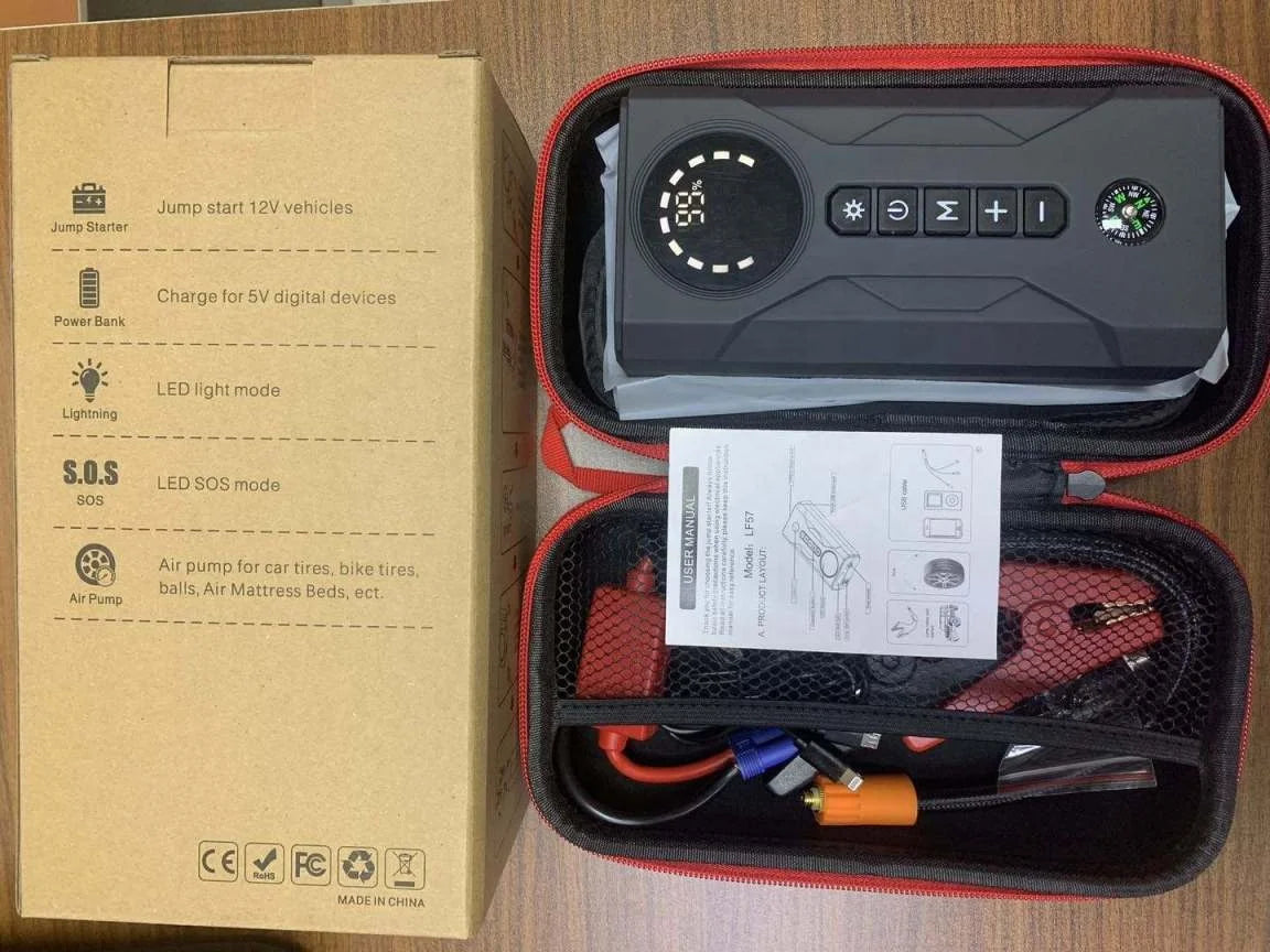 JINYAOE Jump Starter Air Compressor 16000mAh - 2000A LCD Emergency Power Solution