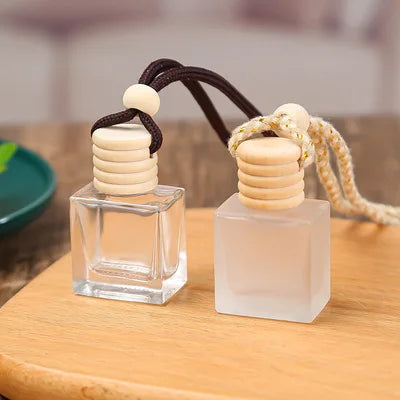 Car Diffuser Bottle – Square Glass, Wooden Cap, Screw Seal, Empty Air Freshener