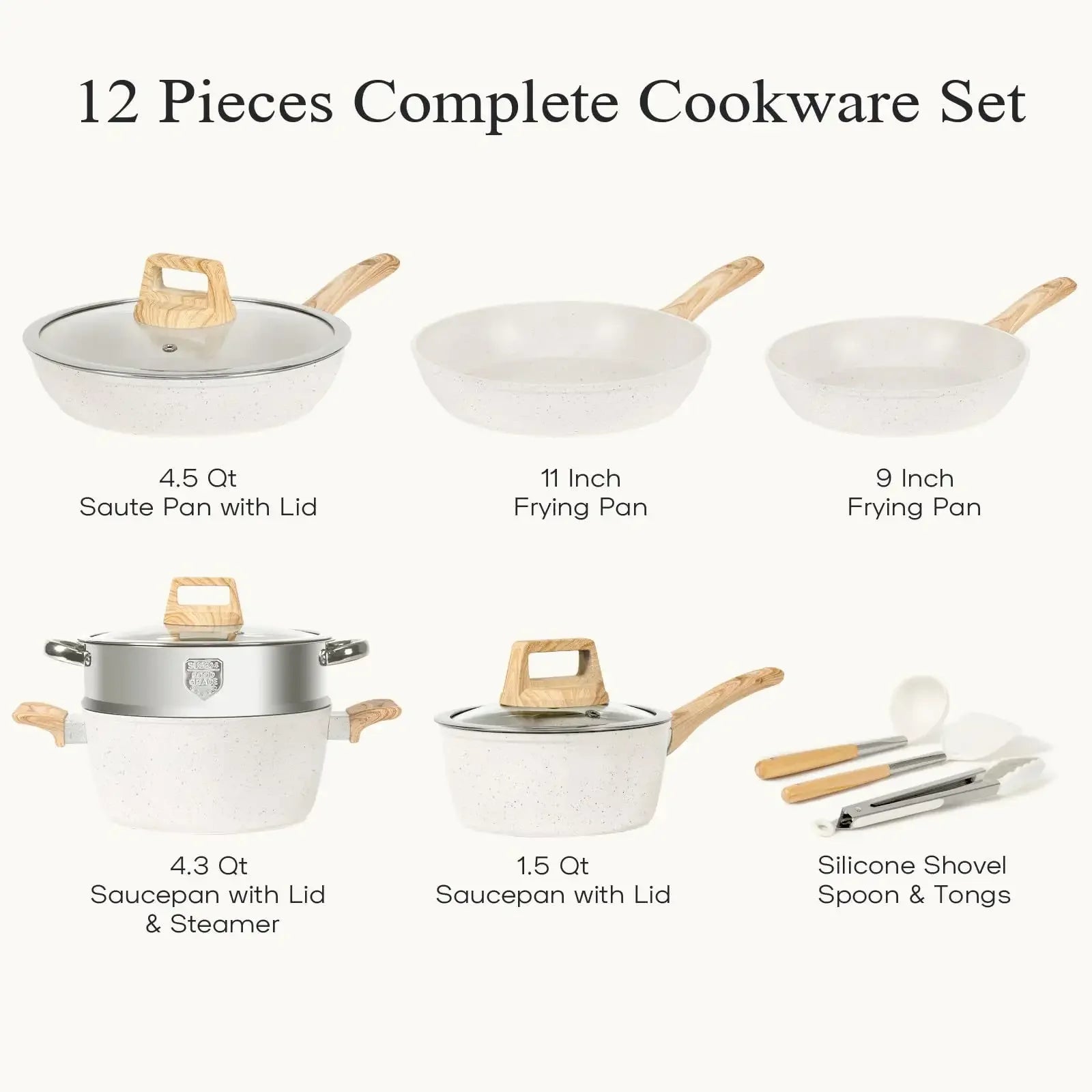 Rofee 12-Piece Modern Luxury Cookware Set – Non-Stick, Induction Compatible