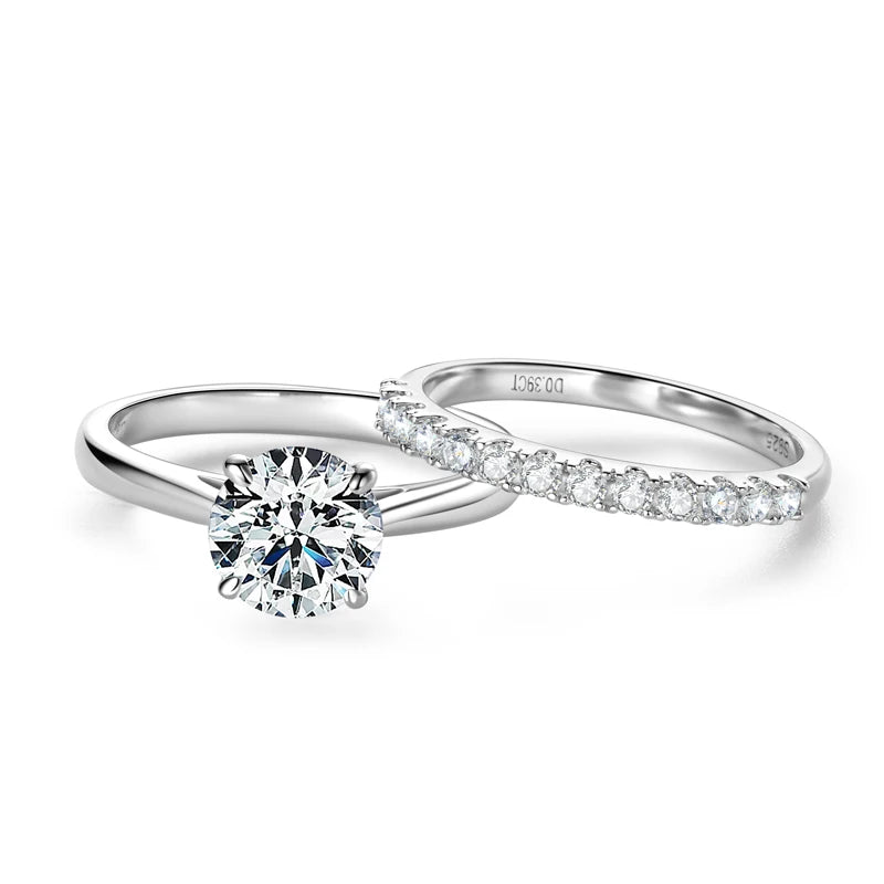 Silver 925 Solitaire Engagement Wedding Rings Stackable Eternity Bands 2 Carat All Moissanite Ring Bridal Sets for Women