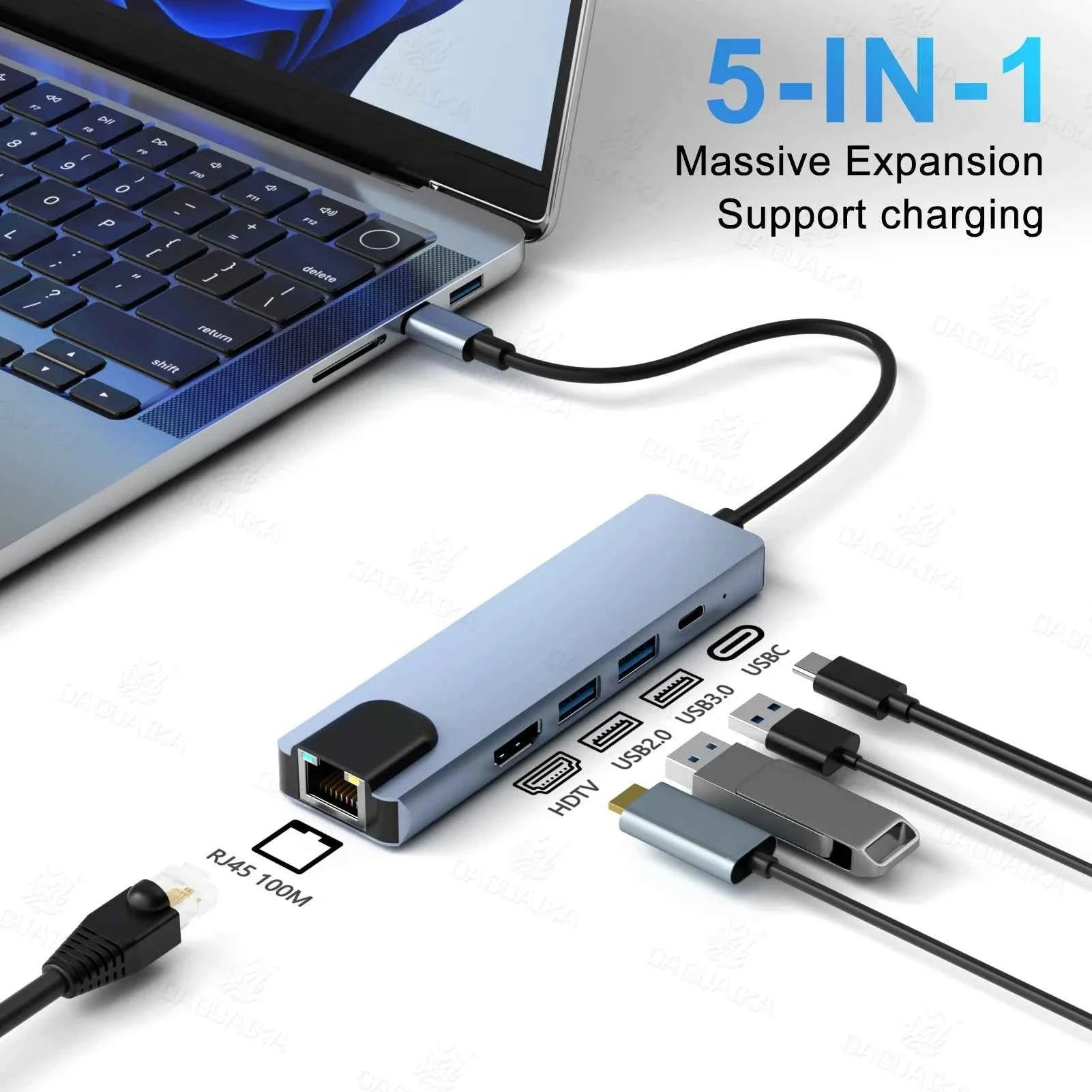8‑in‑1 USB Type‑C Hub Adapter — 4K HDTV, SD/TF, RJ45, PD Fast Charge for MacBook & Laptops