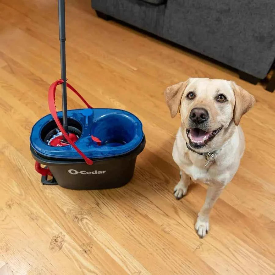 O-Cedar RinseClean Spin Mop & Bucket System + 1 Extra Mop Head | Clean with Clean Water | Removes 99% of Bacteria