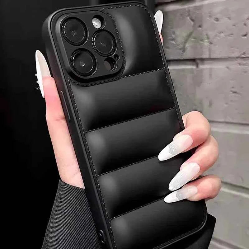 Colorful Down Jacket Phone Case – Soft Silicone Shockproof Cover for iPhone 11–16 Pro Max