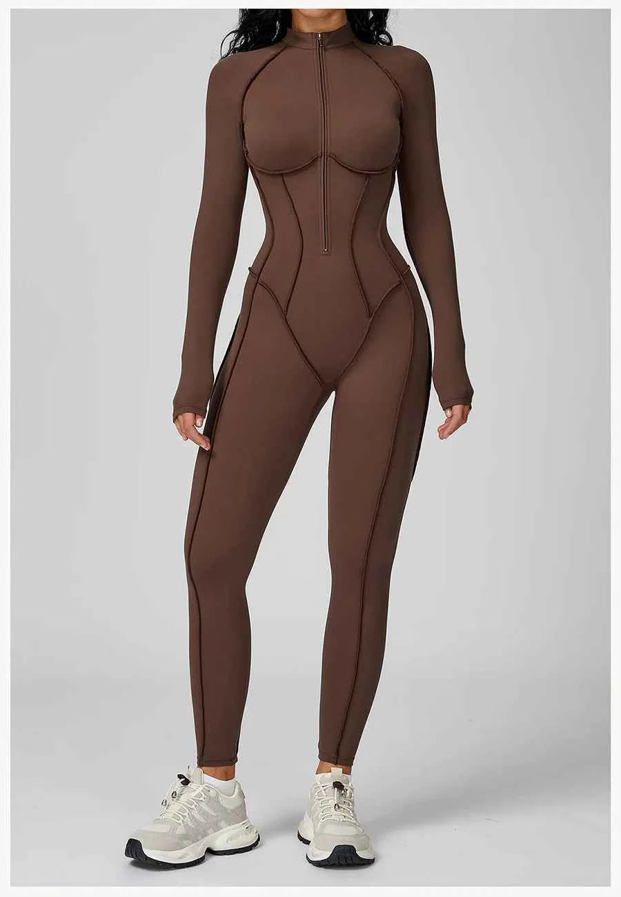 Women’s Seamless Long Sleeve Zipper Yoga Jumpsuit Slim Fit Outfit