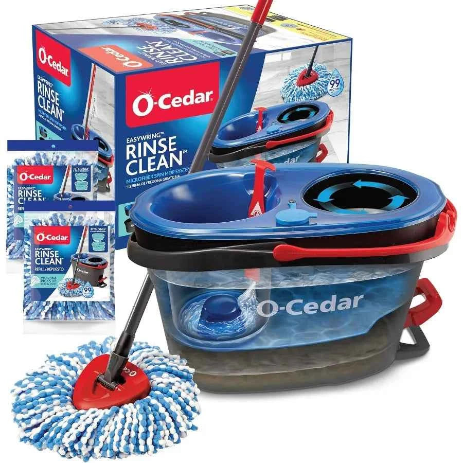O-Cedar RinseClean Spin Mop & Bucket System + 1 Extra Mop Head | Clean with Clean Water | Removes 99% of Bacteria