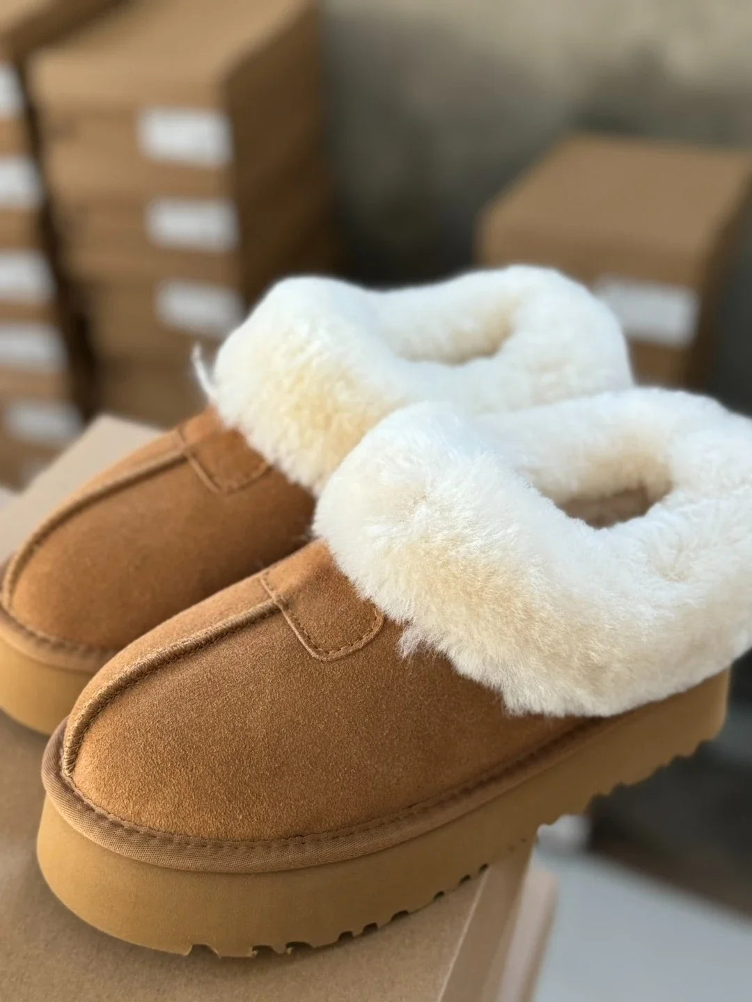 Women’s Mini Winter Snow Boots Genuine Leather Wool Fur Warm Slippers